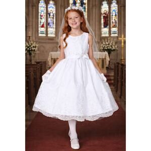 NEW Girls First Holy Communion Dress Size 10X - Emb Tulle Tea-length Sequins